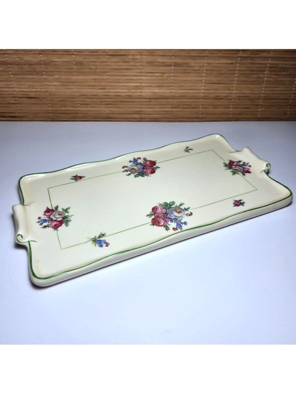 Zuid Holland Gouda Plazuid Vintage 1940s Bone China Transferware Roses Platter